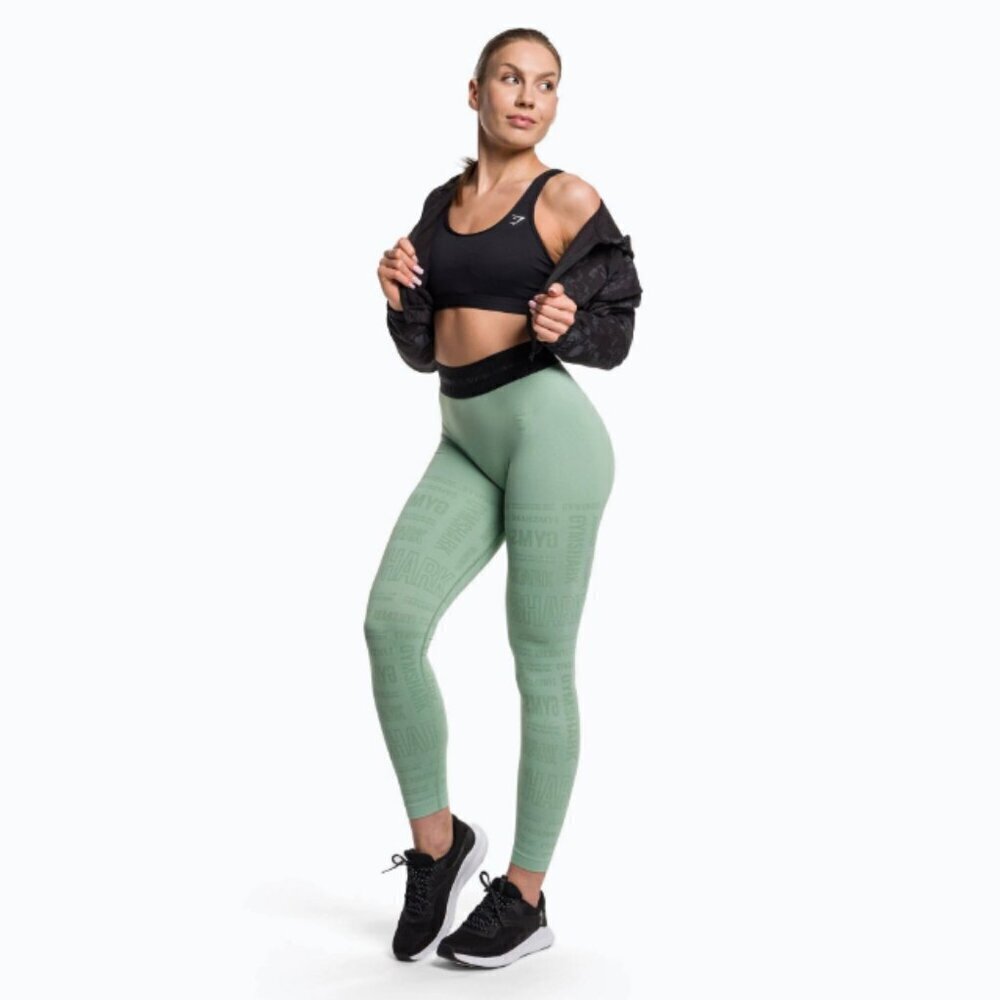 Gymshark Vision Leggings Seafoam Green Women's Medium Jacquard Logo Activewear